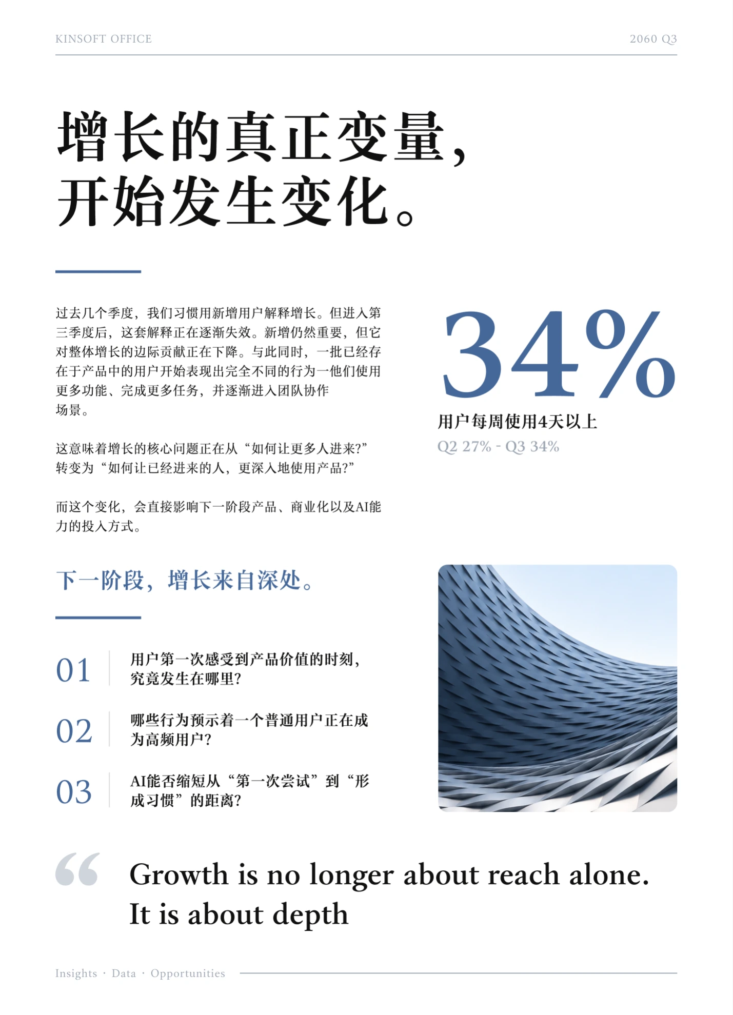 Word 季度增长报告，分析高频使用、用户留存和后续增长方向